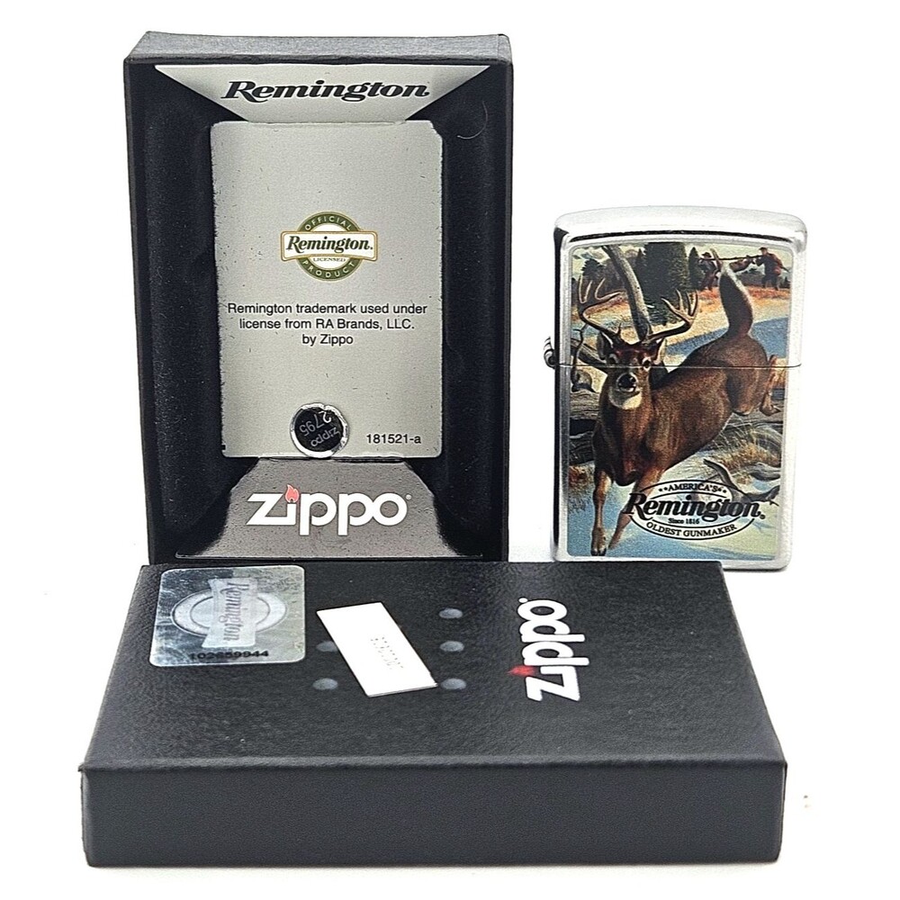 Zippo Remington Deer Buck Hunting Lighter 24818 Brushed Chrome USA Wildlife
